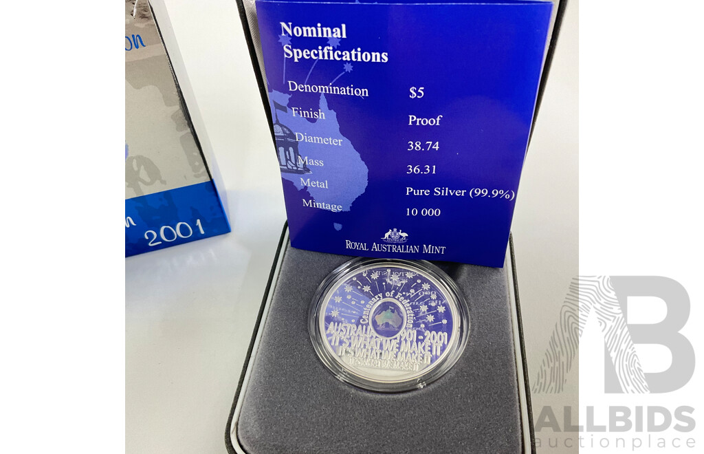Australian RAM 2001 Silver Proof Five Dollar, Centenary of a Federation .999