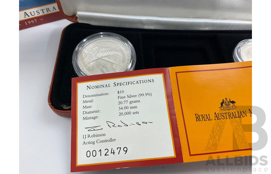 Australian RAM 1997 Silver Ten Dollar Coins of the Harbour City .999