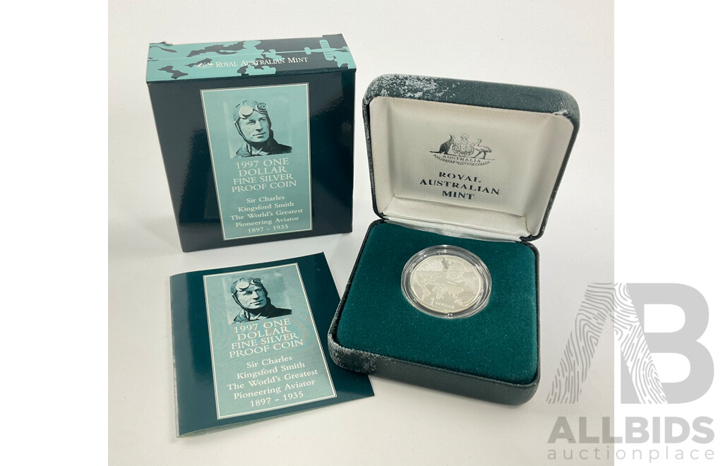 Australian RAM 1990 Silver Proof One Dollar Coin, Sir Charles Kingsford Smith .999