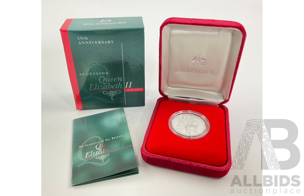 Australian RAM 2002 Silver Proof Fifty Cent Coin, 50th Anniversary Accession QE2 1952-2002 .999