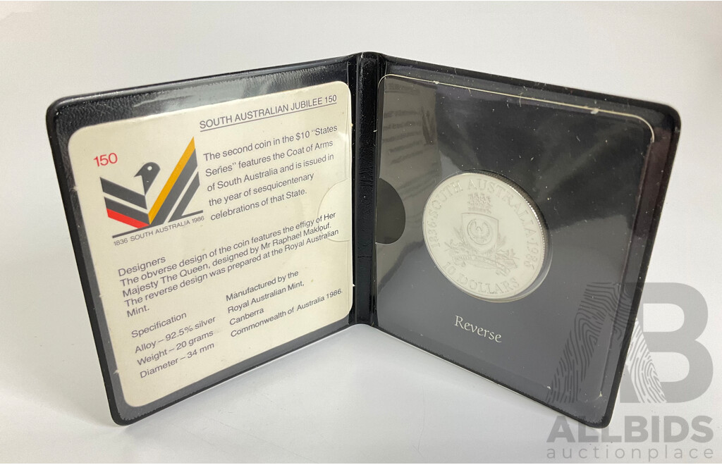 Australian RAM 1986 Silver Ten Dollar Coin, State Series South Australia .925