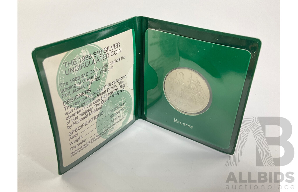 Australian RAM 1988 Silver UNC Ten Dollar Coin, Bicentennial .925