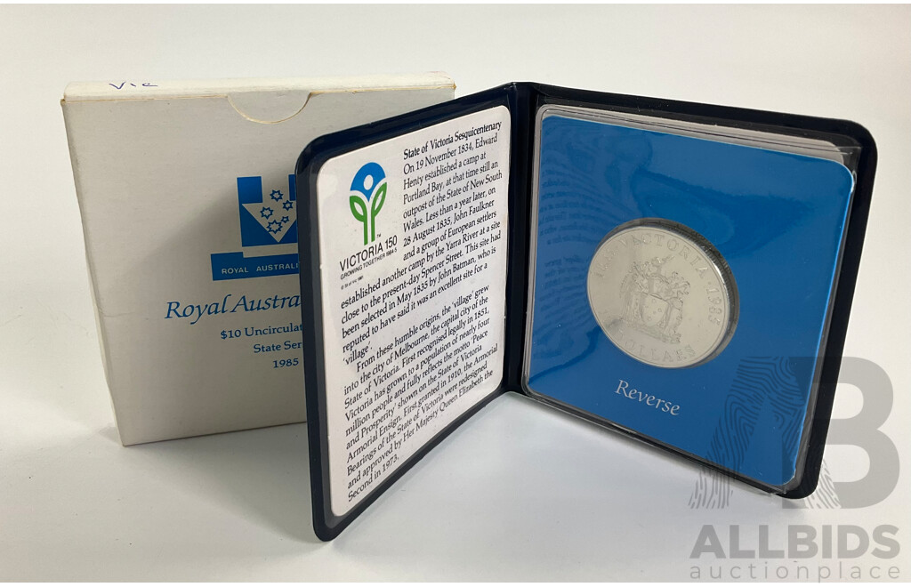 Australian RAM 1985 Silver Ten Dollar Coin, State Series, Victoria .925