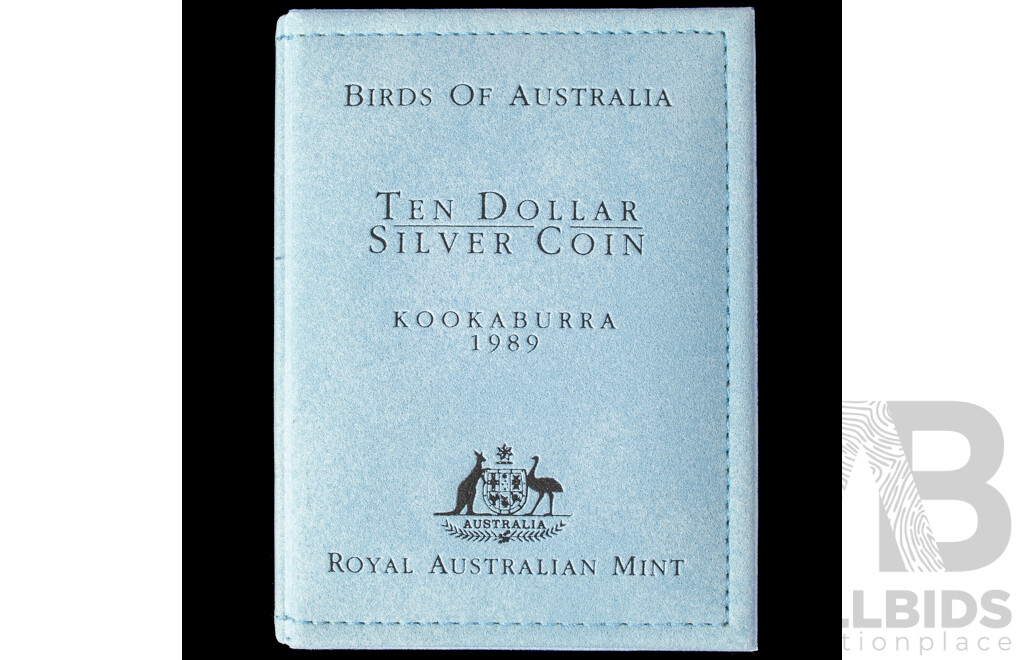 Australian RAM 1989 Silver Proof Ten Dollar Coin, Birds of Australia, Kookaburra .925