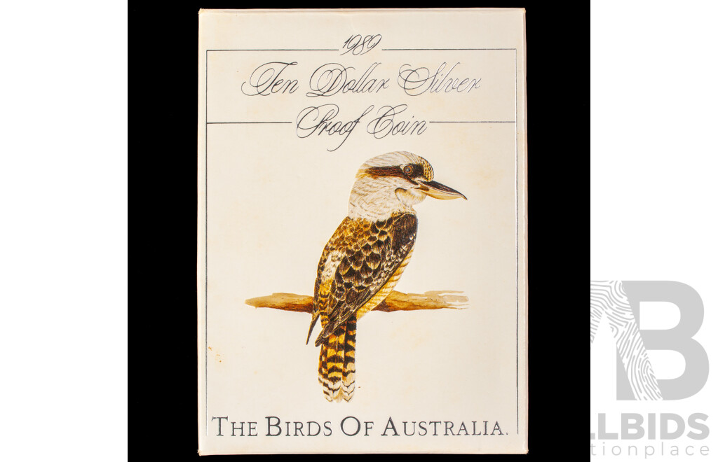 Australian RAM 1989 Silver Proof Ten Dollar Coin, Birds of Australia, Kookaburra .925