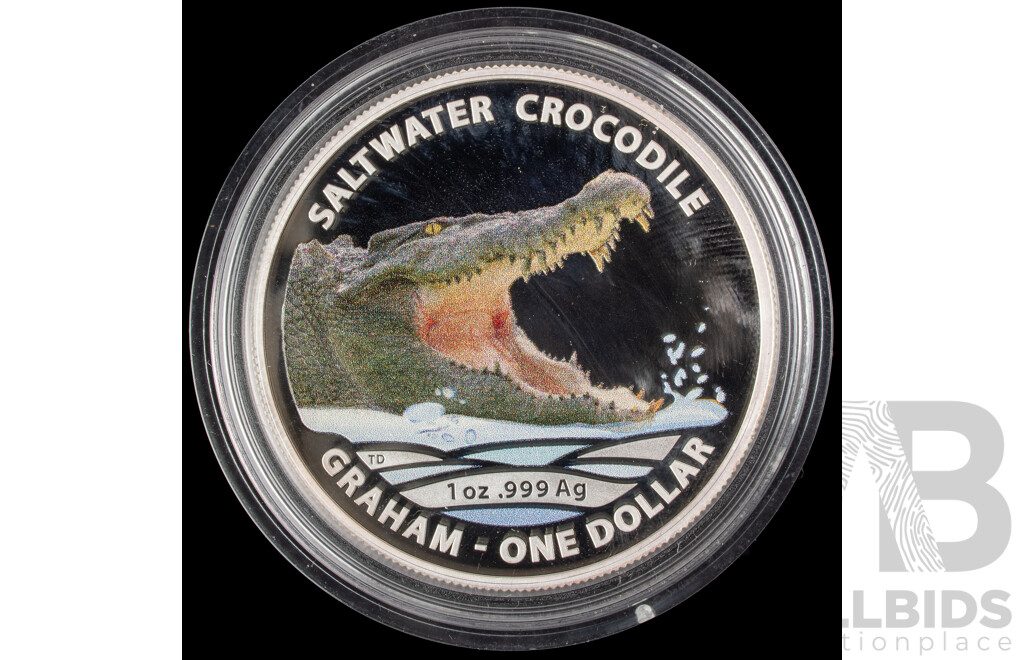 Australian RAM 2014 One Dollar Coloured Silver Proof Coin, Graham - Australian Saltwater Crocodiles .999