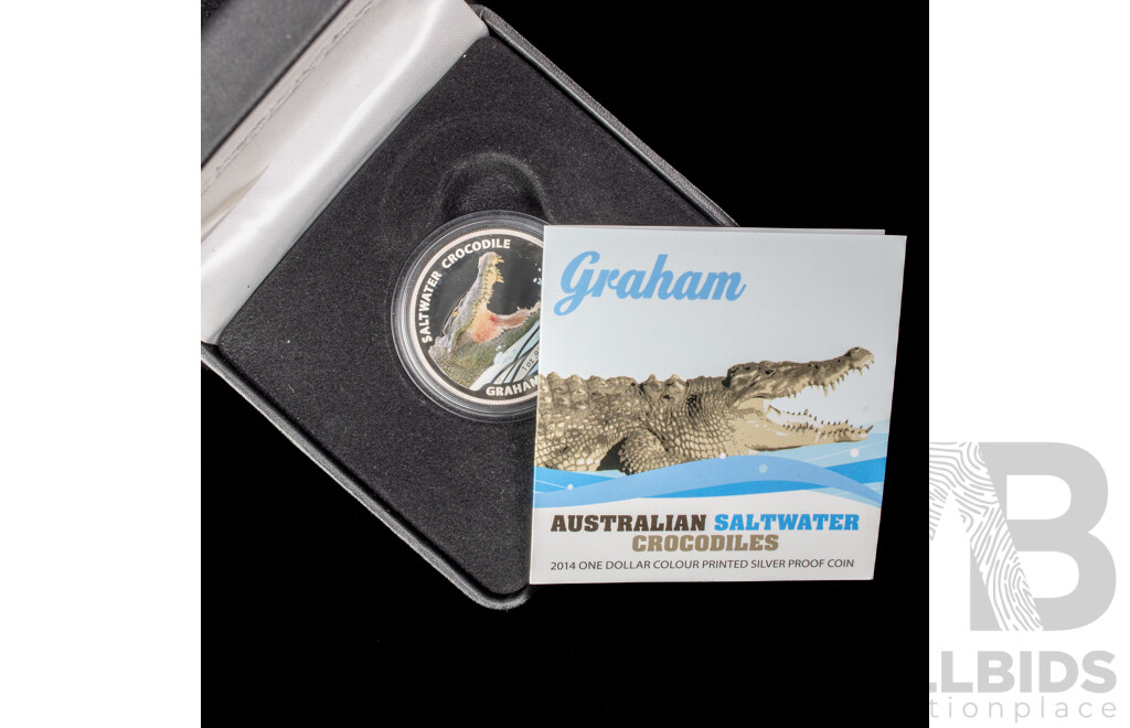 Australian RAM 2014 One Dollar Coloured Silver Proof Coin, Graham - Australian Saltwater Crocodiles .999