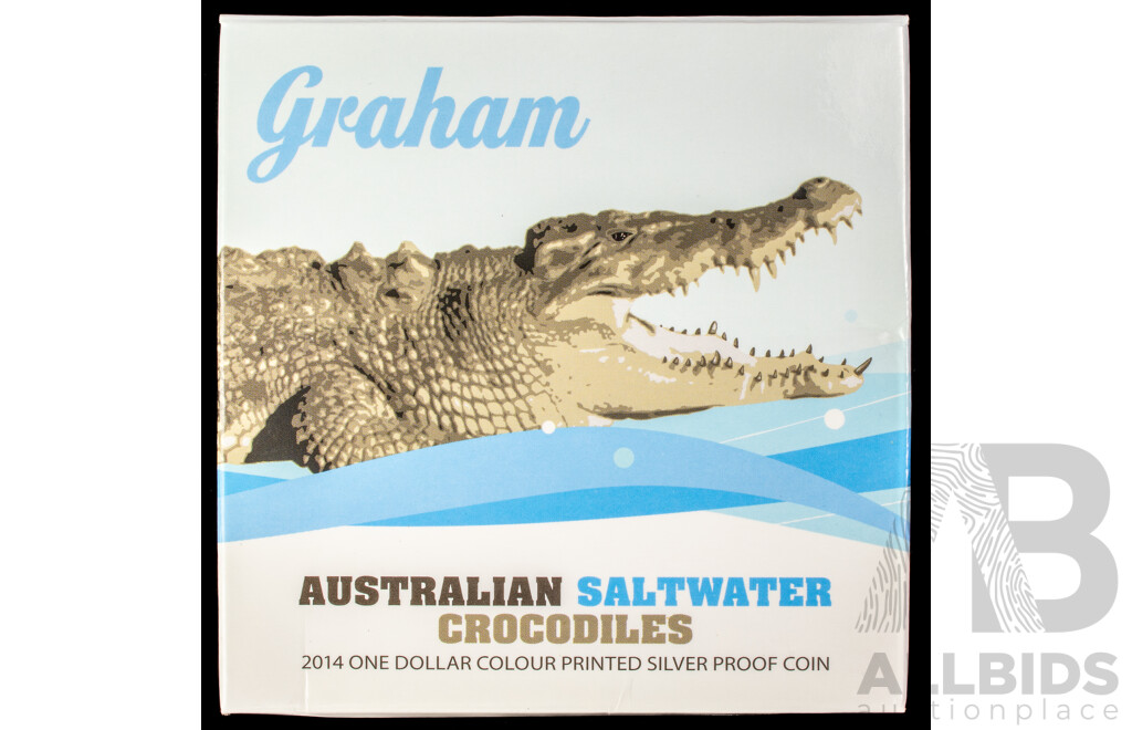 Australian RAM 2014 One Dollar Coloured Silver Proof Coin, Graham - Australian Saltwater Crocodiles .999