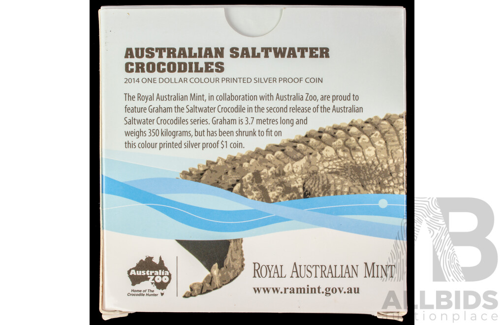 Australian RAM 2014 One Dollar Coloured Silver Proof Coin, Graham - Australian Saltwater Crocodiles .999