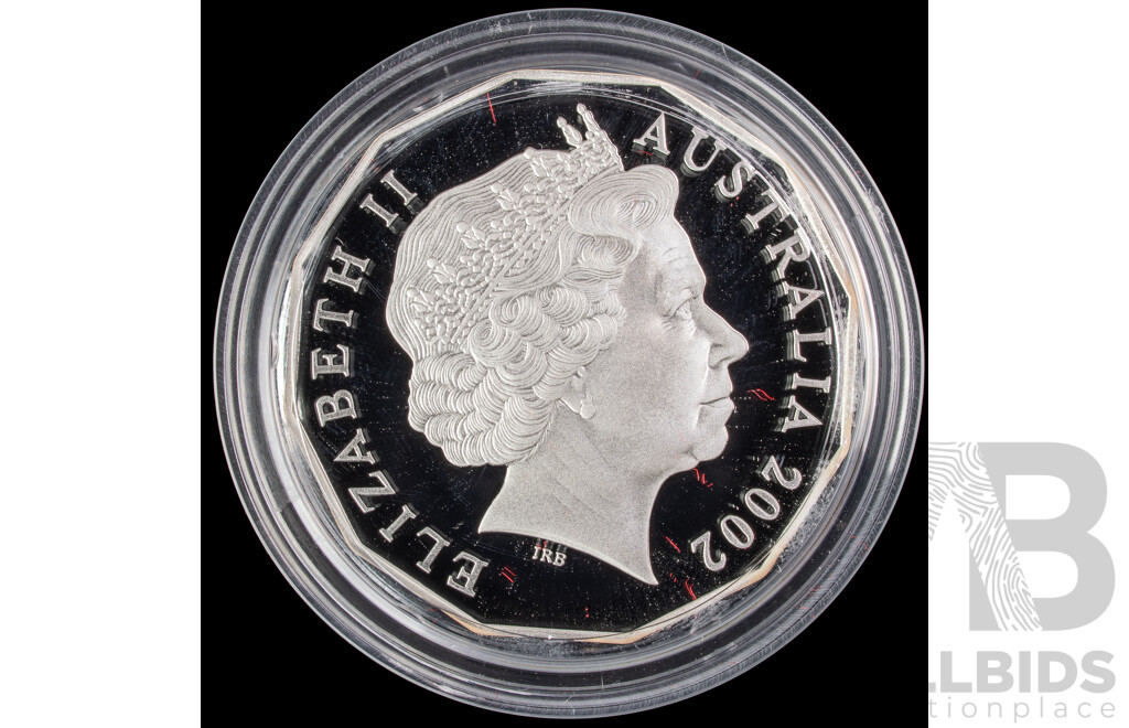 Australian RAM 2002 Silver Proof Fifty Cent Coin, 50th Anniversary Accession QE2 1952-2002 .999