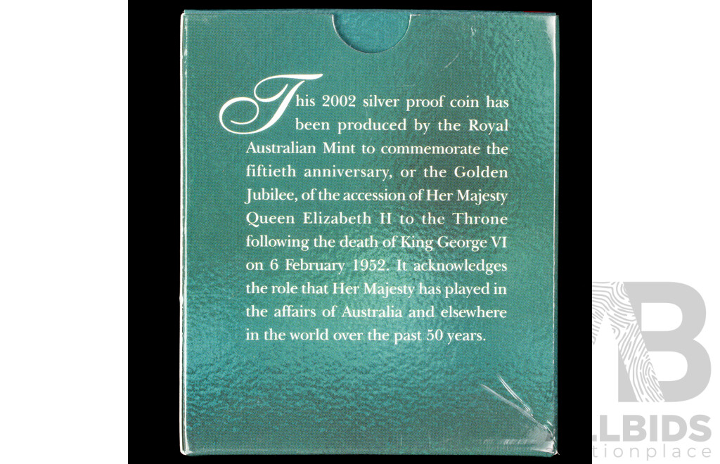 Australian RAM 2002 Silver Proof Fifty Cent Coin, 50th Anniversary Accession QE2 1952-2002 .999