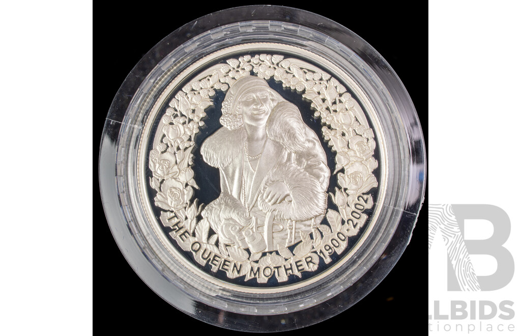 Australian RAM 2002 Silver Proof Five Dollar Coin, Queen Mother, Celebration of Her Life .999