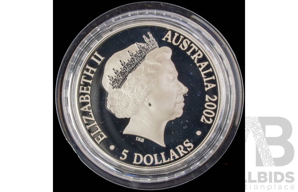 Australian RAM 2002 Silver Proof Five Dollar Coin, Queen Mother, Celebration of Her Life .999