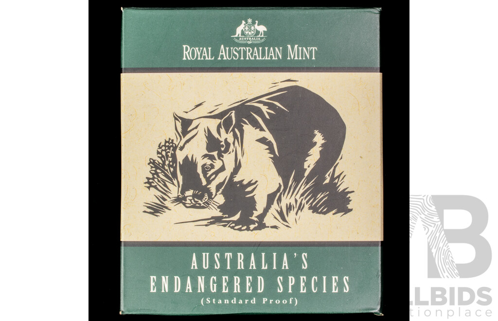 Australian RAM 1998 Silver Proof Ten Dollar Coin, Australia's Endangered Species, Northern Hairy Nosed Wombat .925