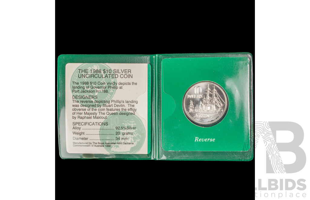 Australian RAM 1988 Silver UNC Ten Dollar Coin, Bicentennial .925
