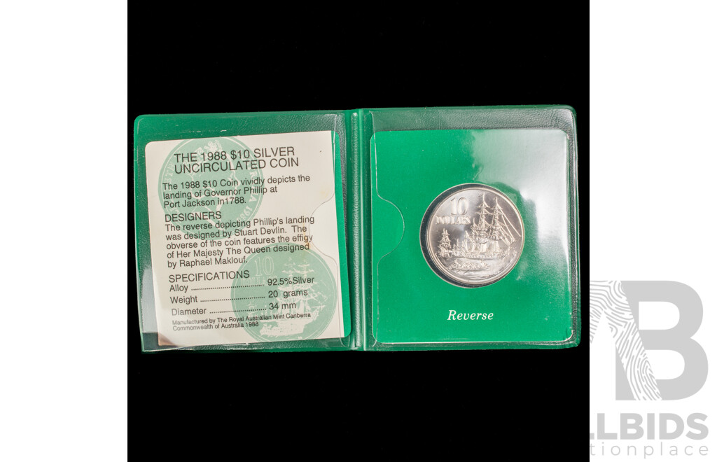 Australian RAM 1988 Silver UNC Ten Dollar Coin, Bicentennial .925