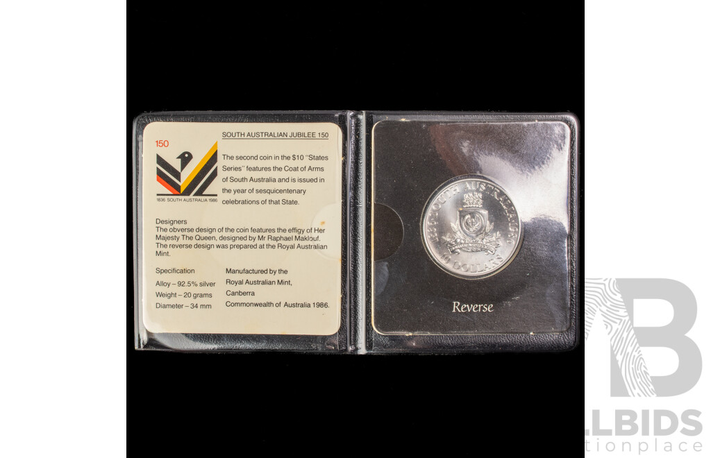 Australian RAM 1986 Silver Ten Dollar Coin, State Series South Australia .925