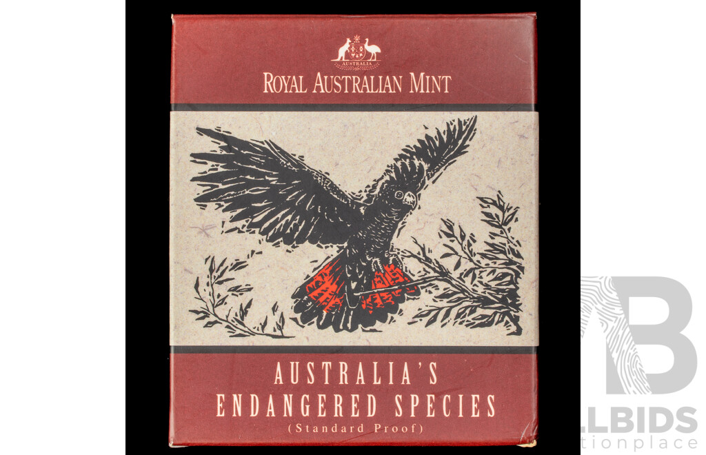 Australian RAM 1997 Silver Proof Ten Dollar Coin, Australia's Endangered Species, South Eastern Red Tailed Black Cockatoo .925