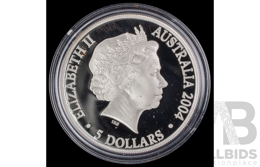 Australian RAM 2004 Silver Proof Five Dollar Coin, Inauguration of the Adelaide to Darwin Railway .999