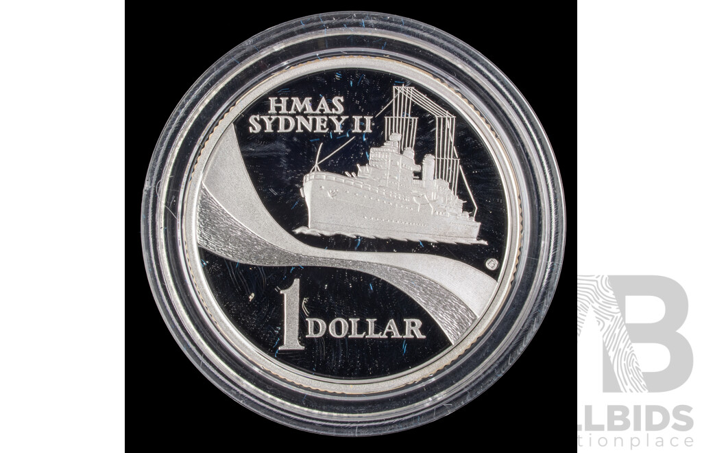 Australian RAM 2000 Silver Proof One Dollar Coin, HMAS Sydney II .999