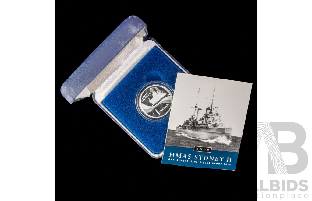 Australian RAM 2000 Silver Proof One Dollar Coin, HMAS Sydney II .999