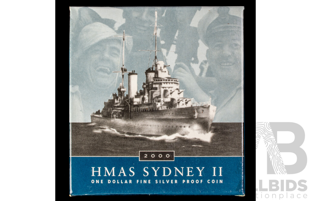 Australian RAM 2000 Silver Proof One Dollar Coin, HMAS Sydney II .999