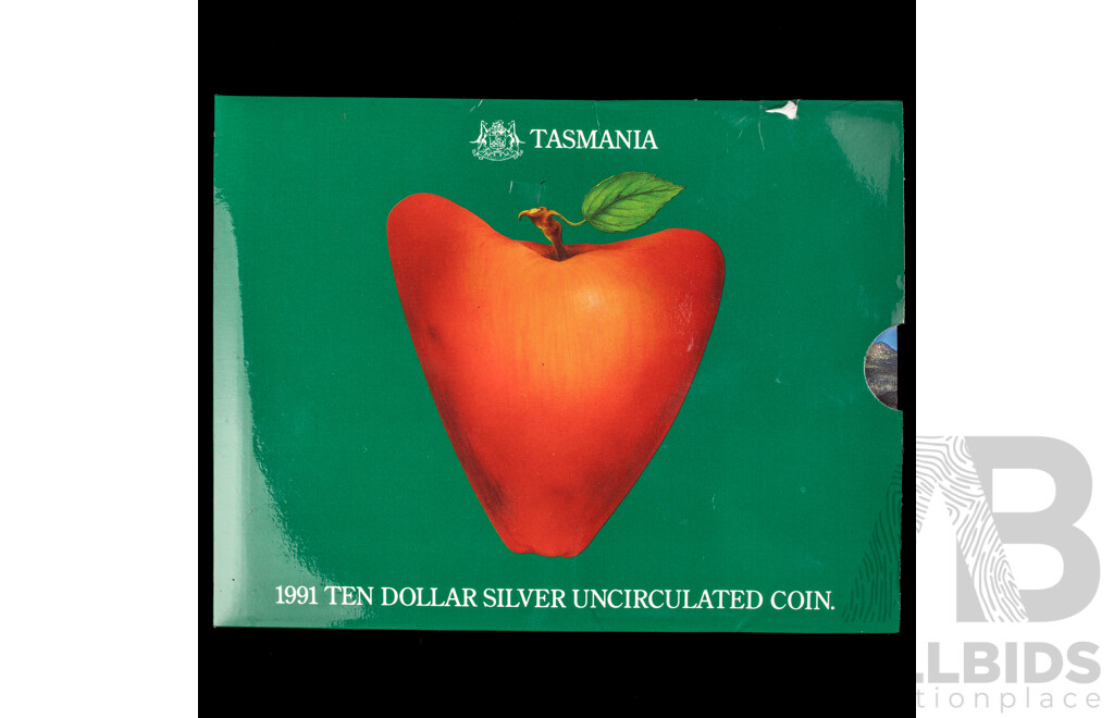 Australian RAM 1991 Silver Ten Dollar Coin, State Series Tasmania .925