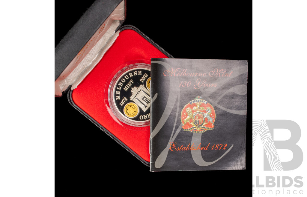 Australian RAM 2002 Silver Proof/Gold Inserts One Dollar Coin, Melbourne Mint 130 Years .999