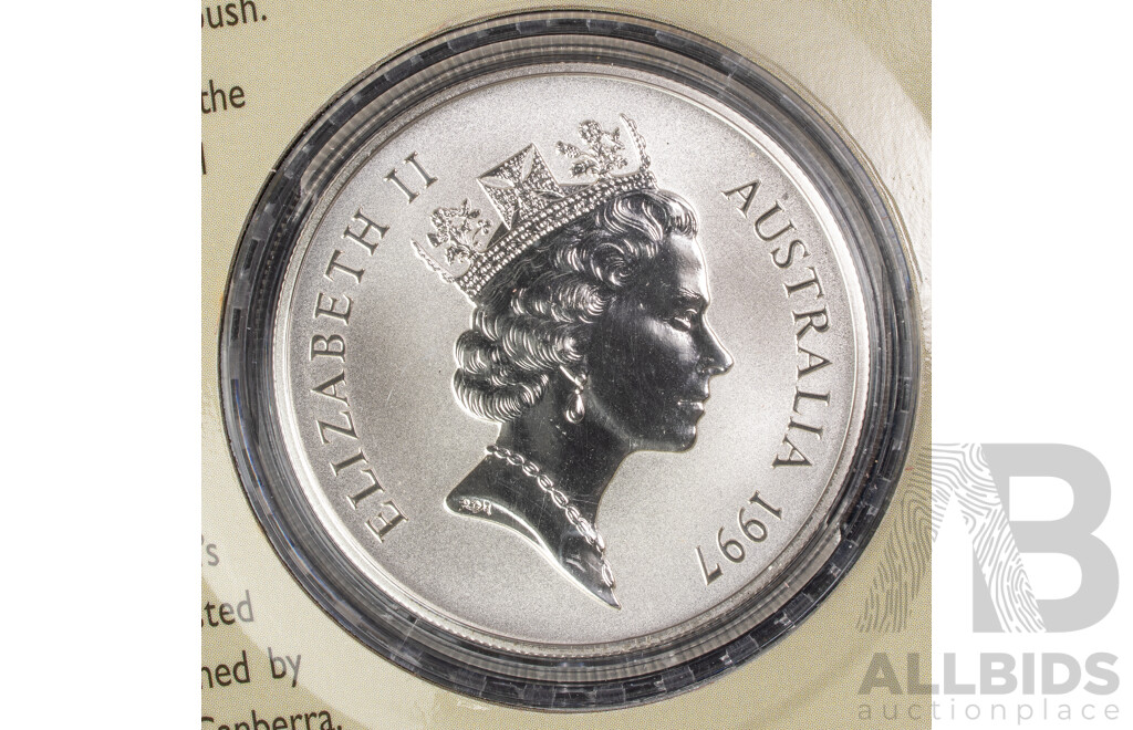 Australian RAM 1997 Silver Frosted One Dollar Coin, Silver Kangaroo .999