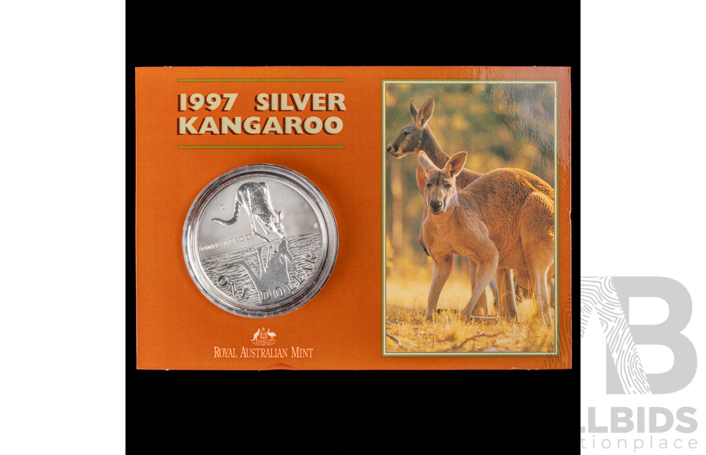 Australian RAM 1997 Silver Frosted One Dollar Coin, Silver Kangaroo .999
