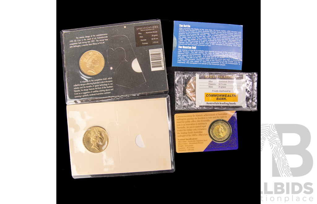 Five Australian Commemorative Five Dollar Coins Including 1988, 1990, 1992, 1994, 2002