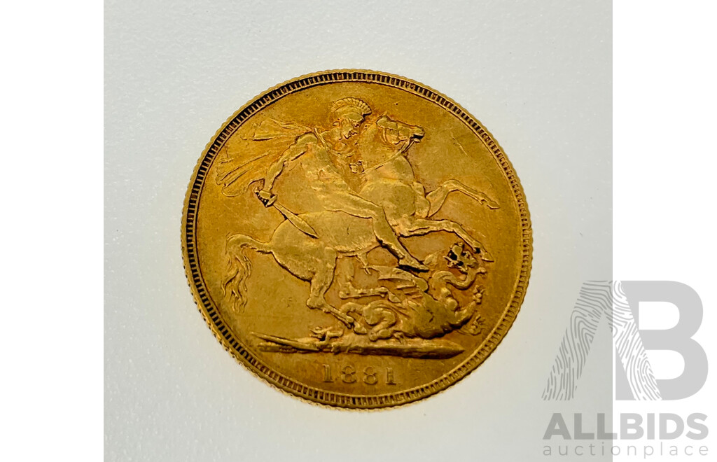 Australian 1881 QV Gold Sovereign, St George Reverse, Sydney Mint .917