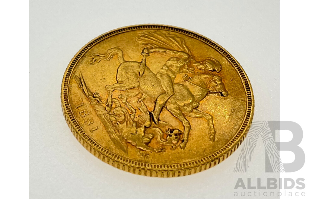 Australian 1881 QV Gold Sovereign, St George Reverse, Sydney Mint .917