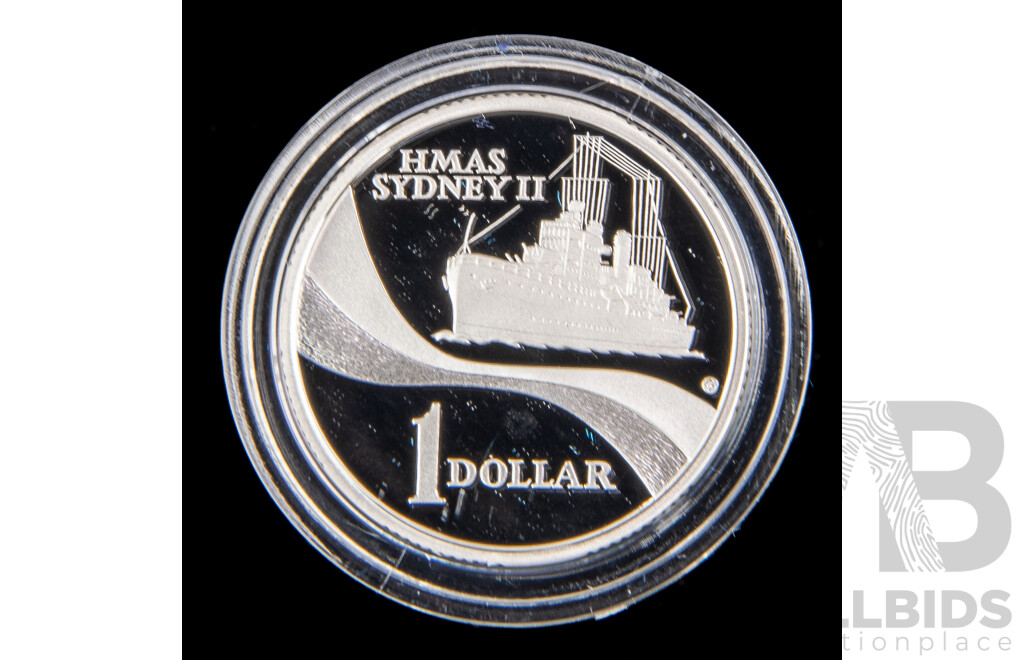 Australian RAM 2000 Silver Proof One Dollar Coin, HMAS Sydney II .999
