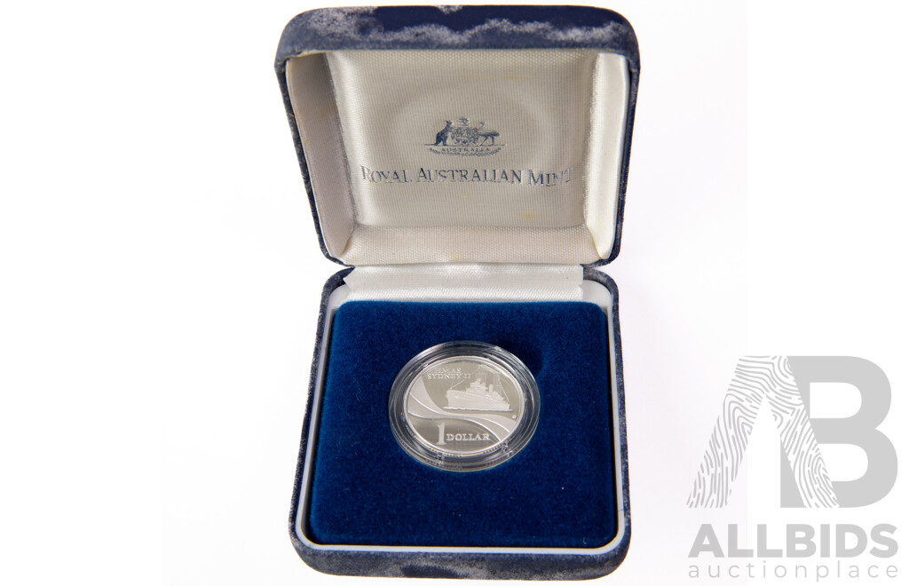 Australian RAM 2000 Silver Proof One Dollar Coin, HMAS Sydney II .999
