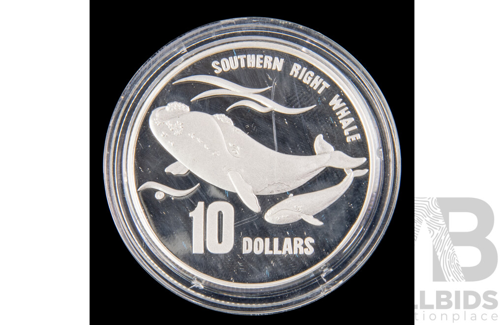 Australian RAM 1996 Silver Piedfort Proof Ten Dollar Coin, Australia's Endangered Species, Southern Right Whale .925