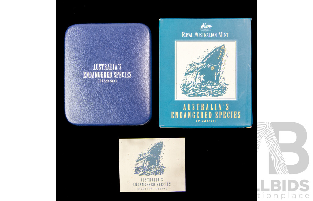 Australian RAM 1996 Silver Piedfort Proof Ten Dollar Coin, Australia's Endangered Species, Southern Right Whale .925