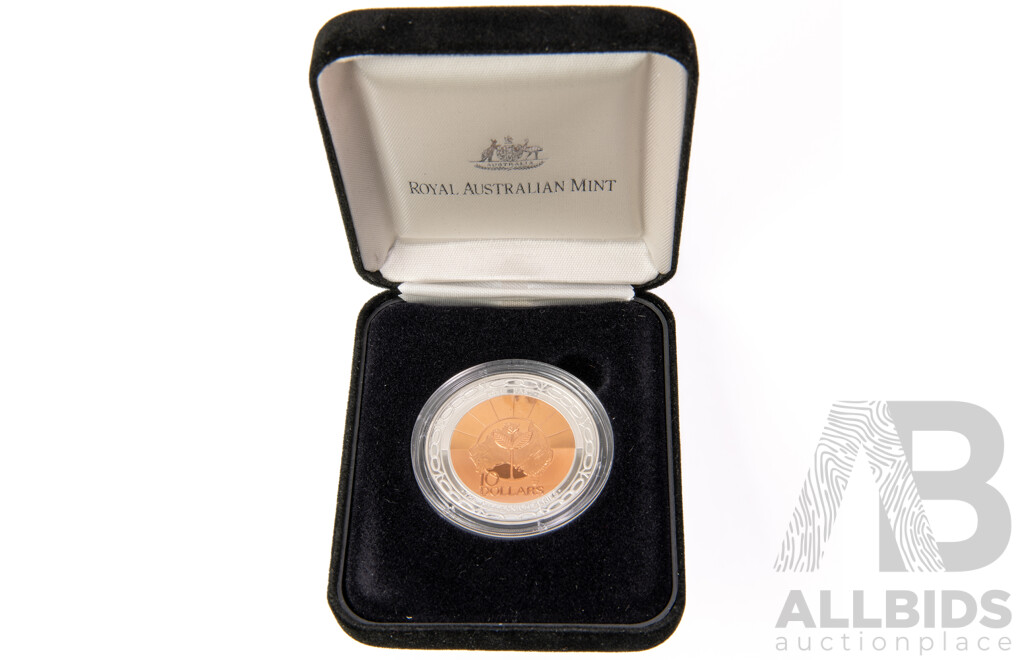 Australian RAM 1999 Silver/Copper Proof Ten Dollar Coin, Millennium Coin Series 'The Past' .999
