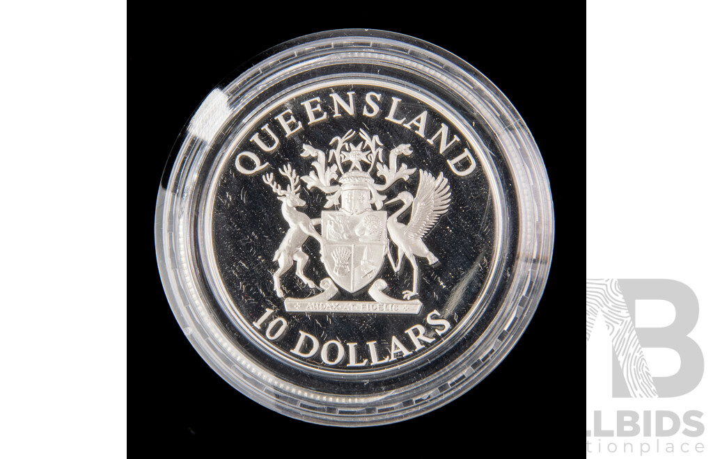 Australian RAM 1989 Silver Proof Ten Dollar Coin, State Series Queensland .925
