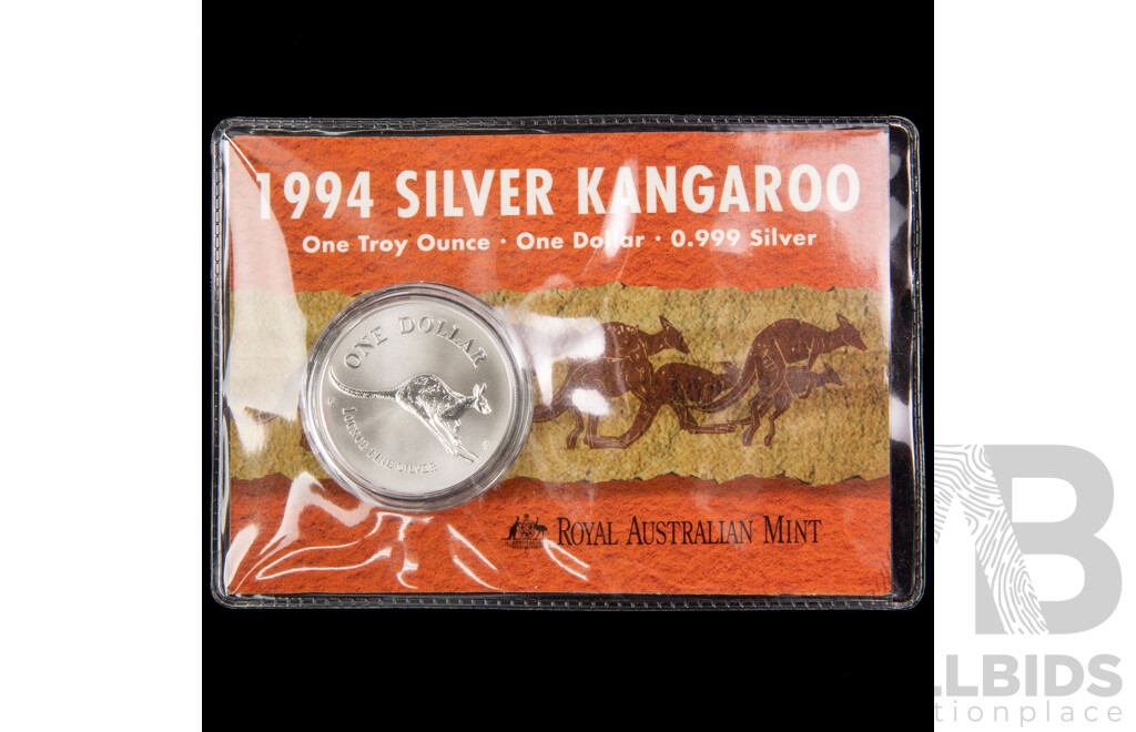 Australian RAM 1994 One Dollar Silver Coin ‘C’Mint Mark, Kangaroo .999