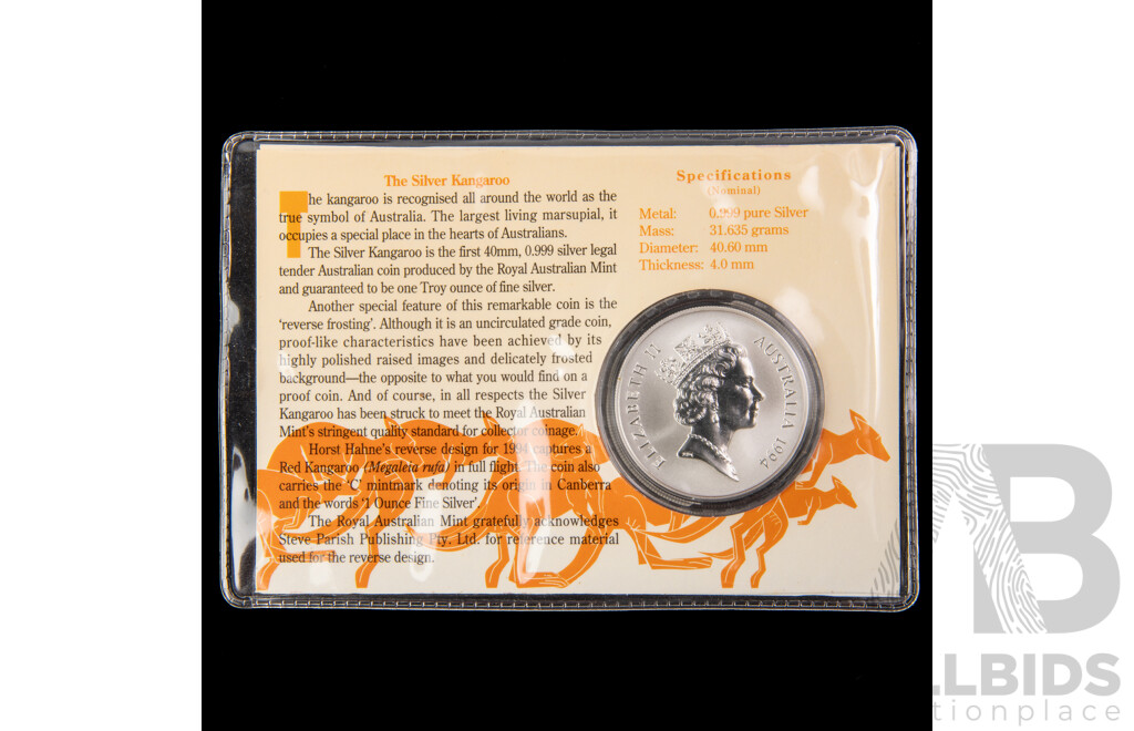 Australian RAM 1994 One Dollar Silver Coin ‘C’Mint Mark, Kangaroo .999