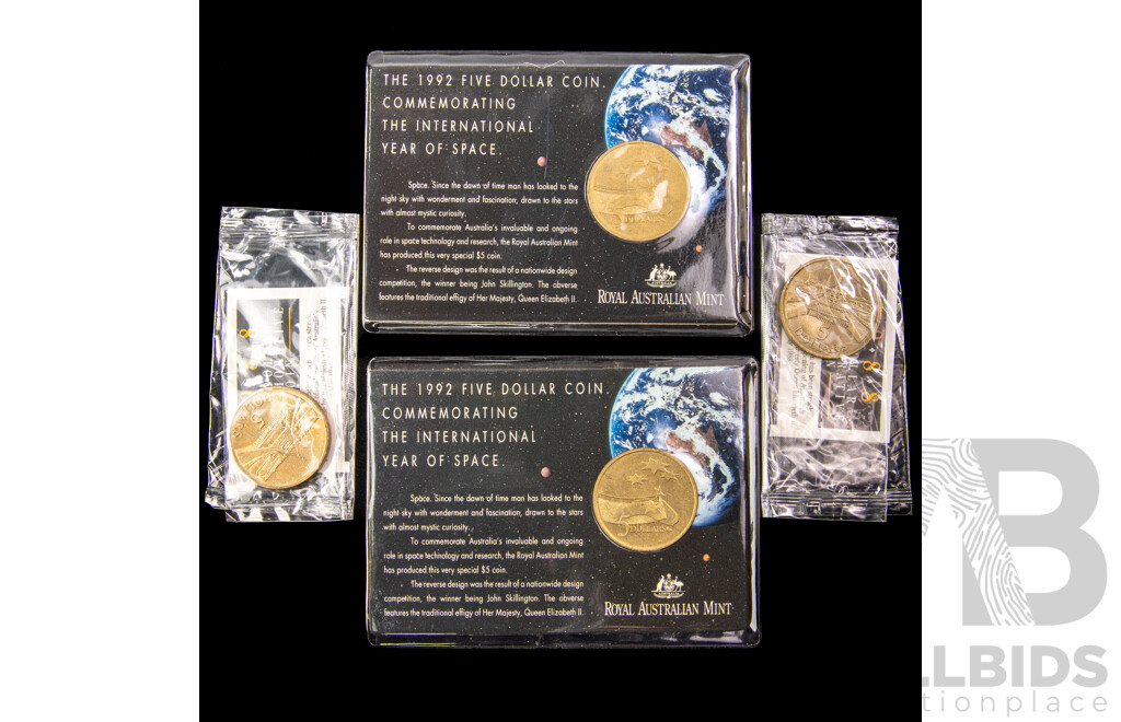 Four Australian Commemorative Five Dollar Coins, 1992 International Year of Space(2) 1988 Bicentennial