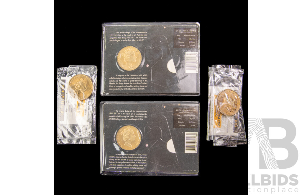 Four Australian Commemorative Five Dollar Coins, 1992 International Year of Space(2) 1988 Bicentennial