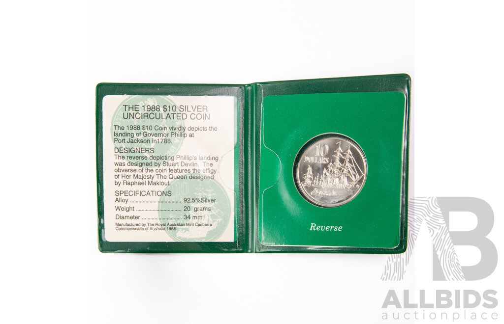 Australian RAM 1988 Silver UNC Ten Dollar Coin, Bicentennial .925