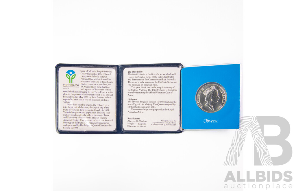 Australian RAM 1985 Silver Ten Dollar Coin, State Series, Victoria .925