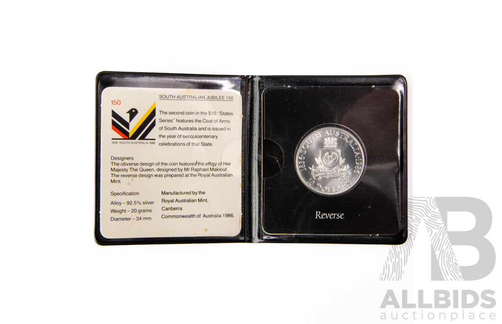 Australian RAM 1986 Silver Ten Dollar Coin, State Series South Australia .925
