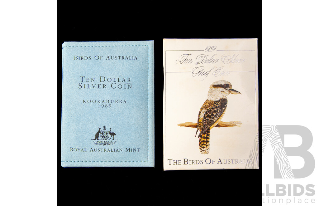 Australian RAM 1989 Silver Proof Ten Dollar Coin, Birds of Australia, Kookaburra .925