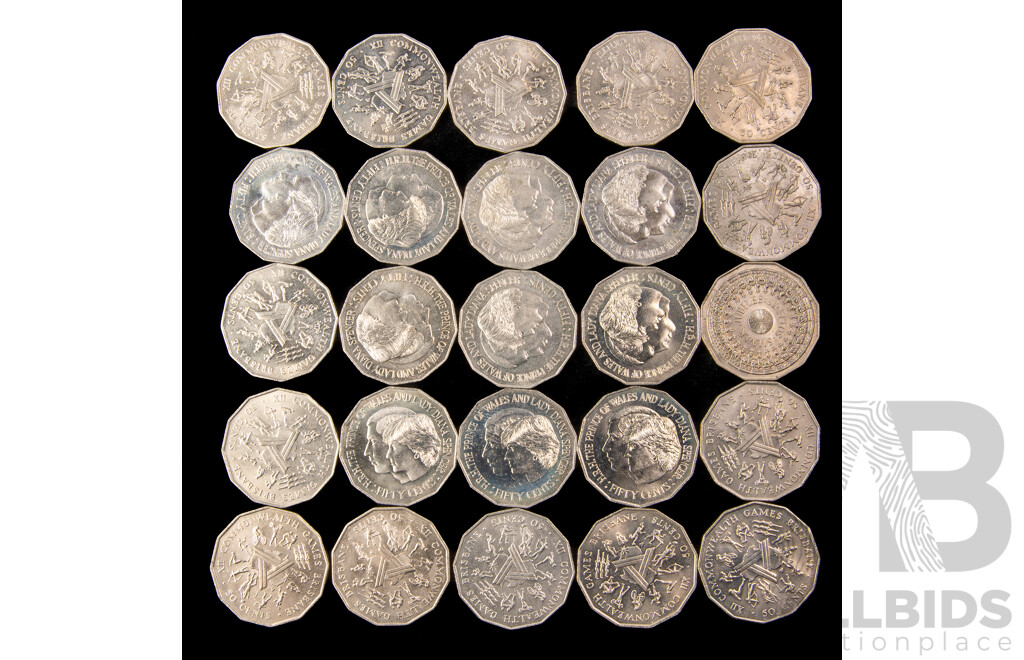 Australian Commemorative Fifty Cent Coins Including 1982 Commonwealth Games(14) 1981 Carles and Diana(10) 1977 Jubilee