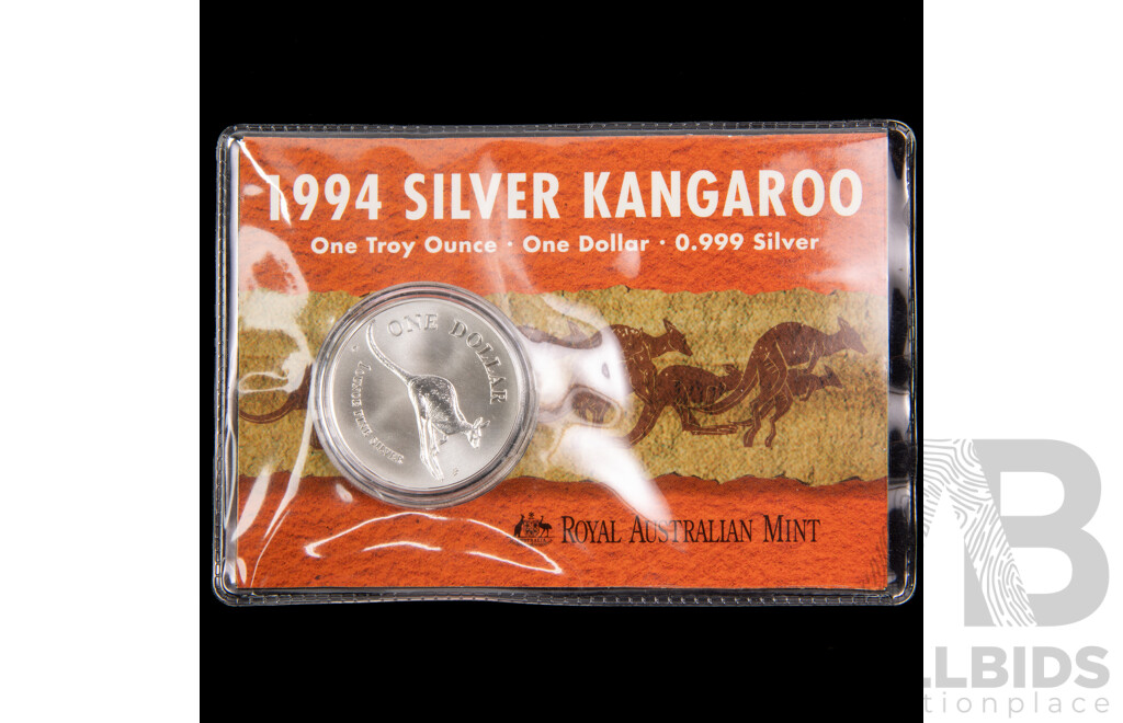Australian RAM 1994 One Dollar Silver Coin ‘C’Mint Mark, Kangaroo .999