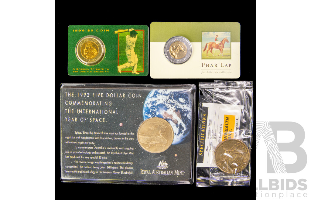 Four Australian Commemorative Five Dollar Coins Including 1988, 1996, 2000, 1992